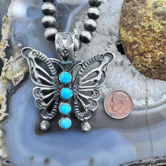 Eva & Linberg Billah Sterling Butterfly w/Turquoise Decorated Pendant For Women - Picture 8 of 10